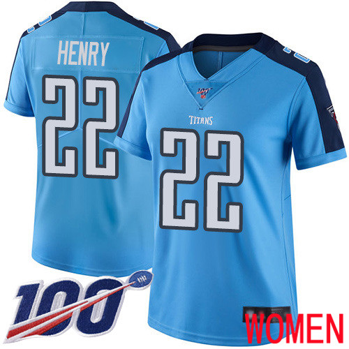 Tennessee Titans Limited Light Blue Women Derrick Henry Jersey NFL Football 22 100th Season Rush Vapor Untouchable